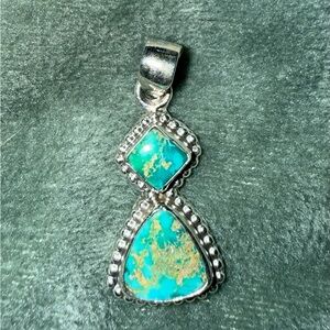 Sterling Silver Turquoise Double Stone Pendant - Emerald Valley